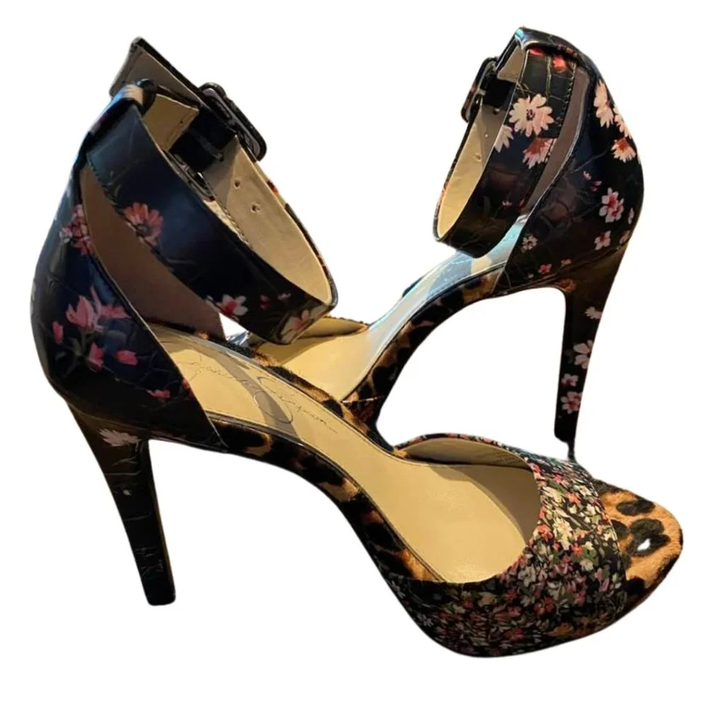 Jessica Simpson Divene Floral Cheetah Platform Stiletto Heels 7 Y2K Glam - Picture 2 of 9